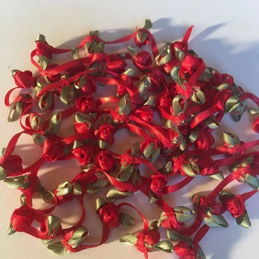 RED SATIN Ribbon with Roses